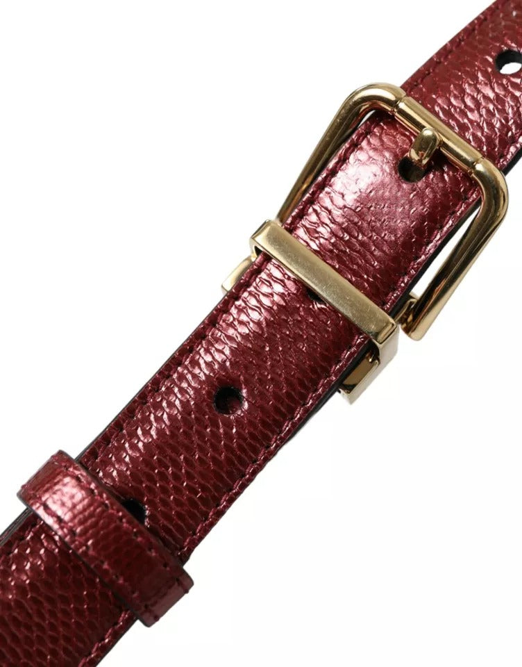 Dolce & Gabbana Maroon Leather Gold Metal Buckle Men Men's Belt (Pre-Owned)