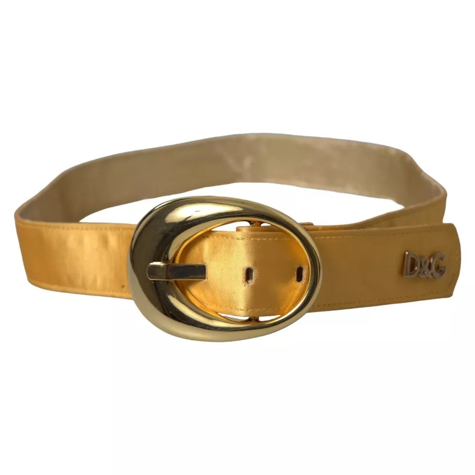 Dolce & Gabbana Gold Satin Leather Oval Metal Buckle Women's Belt (Pre-Owned)