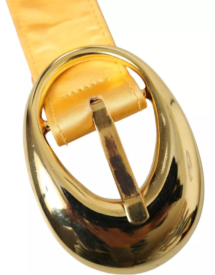 Dolce & Gabbana Gold Satin Leather Oval Metal Buckle Women's Belt (Pre-Owned)