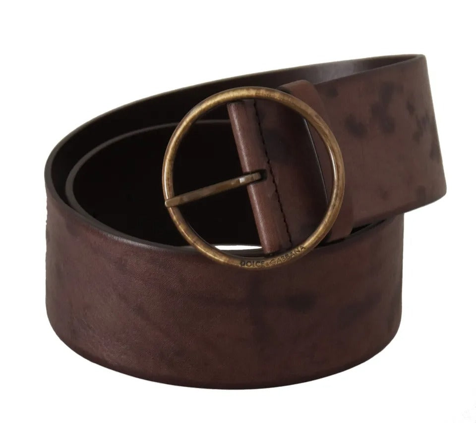 Dolce & Gabbana Dark Brown Wide Calf Leather Logo Round Buckle Women's Belt