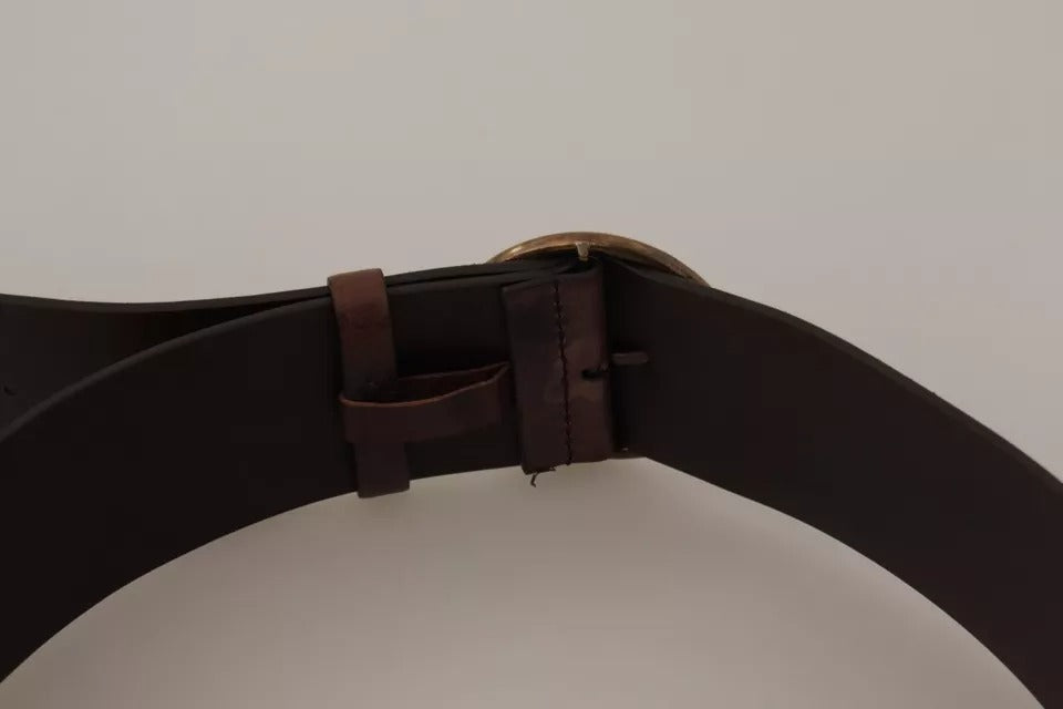 Dolce & Gabbana Dark Brown Wide Calf Leather Logo Round Buckle Women's Belt
