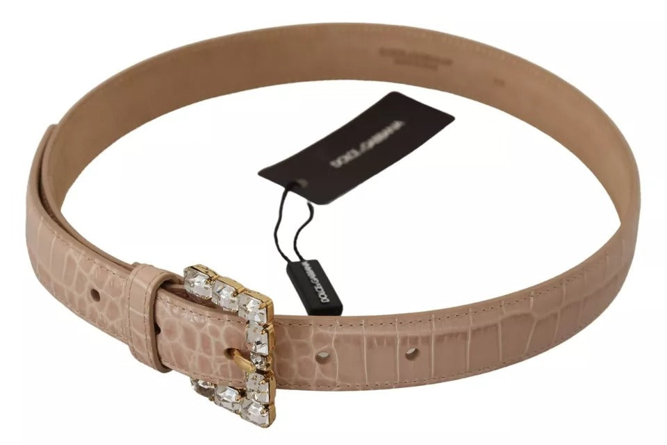 Dolce & Gabbana Beige Leather Crystal Buckle Women Women's Belt