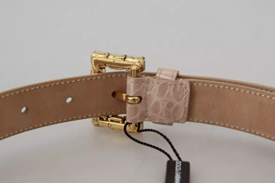 Dolce & Gabbana Beige Leather Crystal Buckle Women Women's Belt