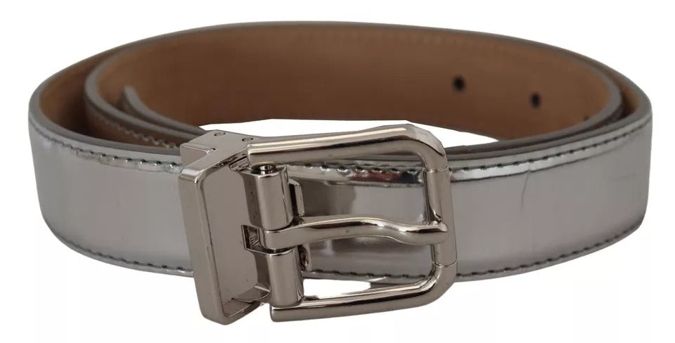 Dolce & Gabbana Silver Leather Metal Buckle Women's Belt (Pre-Owned)