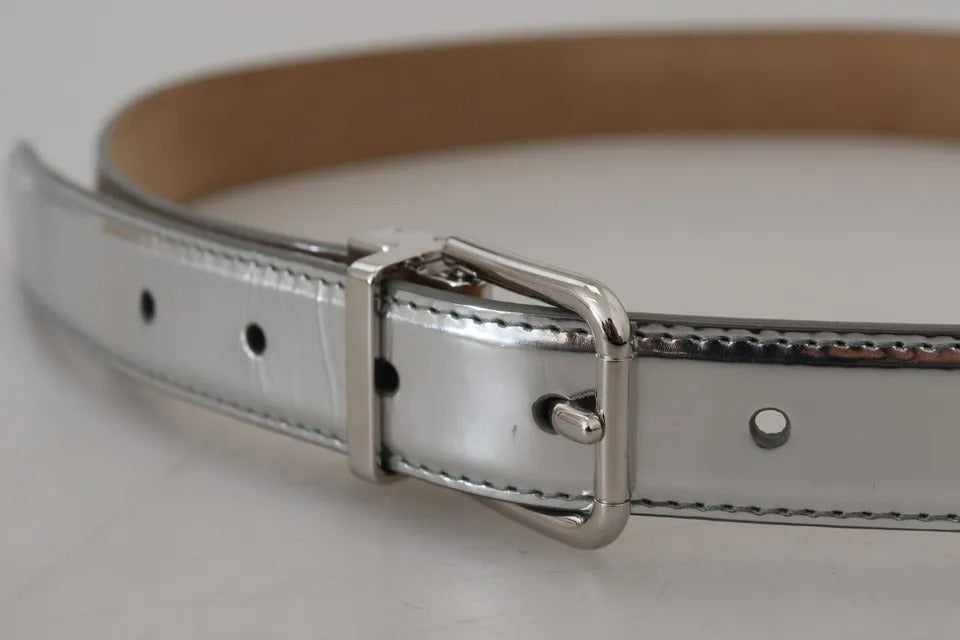 Dolce & Gabbana Silver Leather Metal Buckle Women's Belt (Pre-Owned)