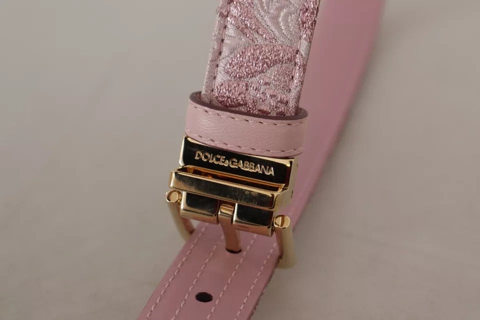 Dolce & Gabbana Pink Jaquard Embroidered Gold Tone Metal Buckle Women's Belt