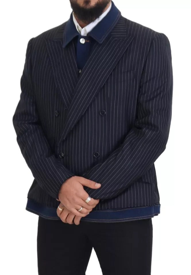 Dolce & Gabbana Blue Striped Double Breasted Denim Men's Blazer (Pre-Owned)
