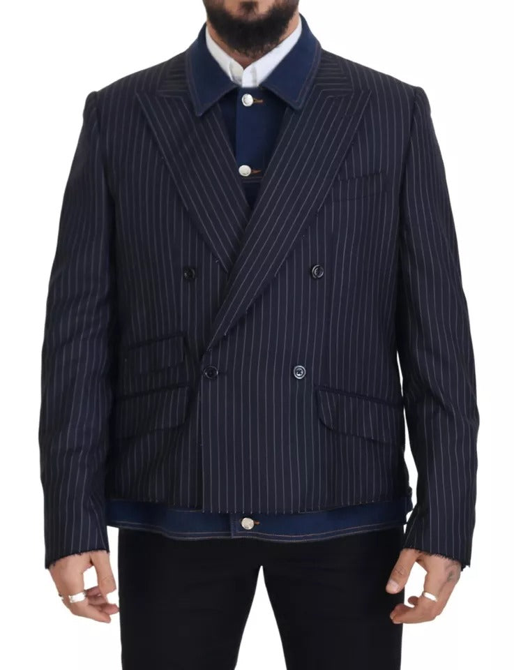Dolce & Gabbana Blue Striped Double Breasted Denim Men's Blazer (Pre-Owned)