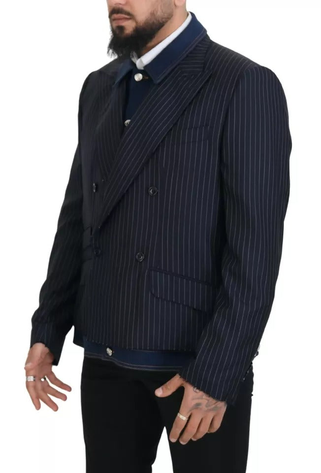 Dolce & Gabbana Blue Striped Double Breasted Denim Men's Blazer (Pre-Owned)