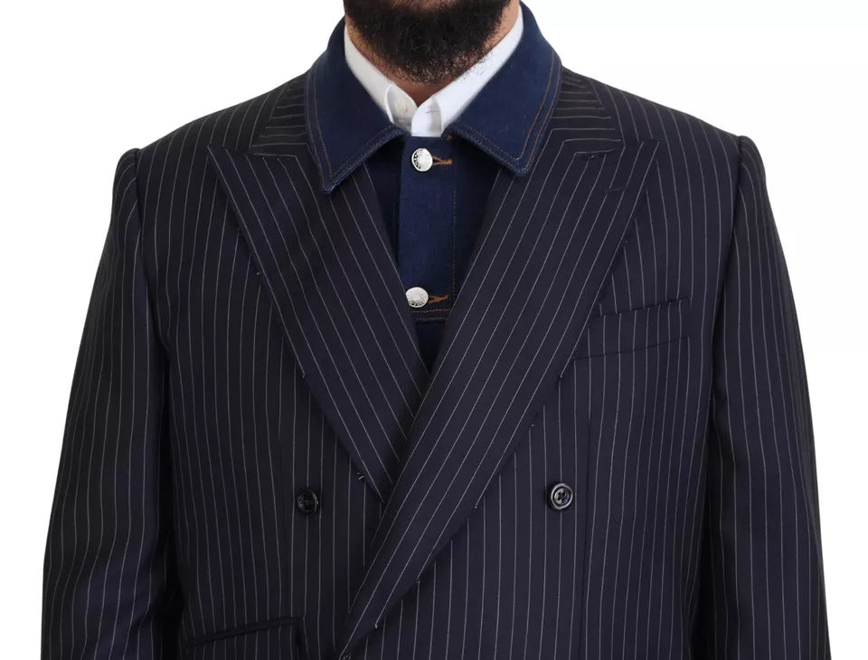 Dolce & Gabbana Blue Striped Double Breasted Denim Men's Blazer (Pre-Owned)
