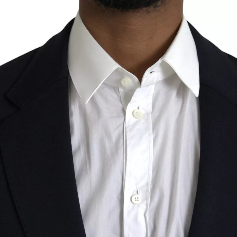 Dolce & Gabbana Blue Wool Notch Single Breasted Coat Men's Blazer
