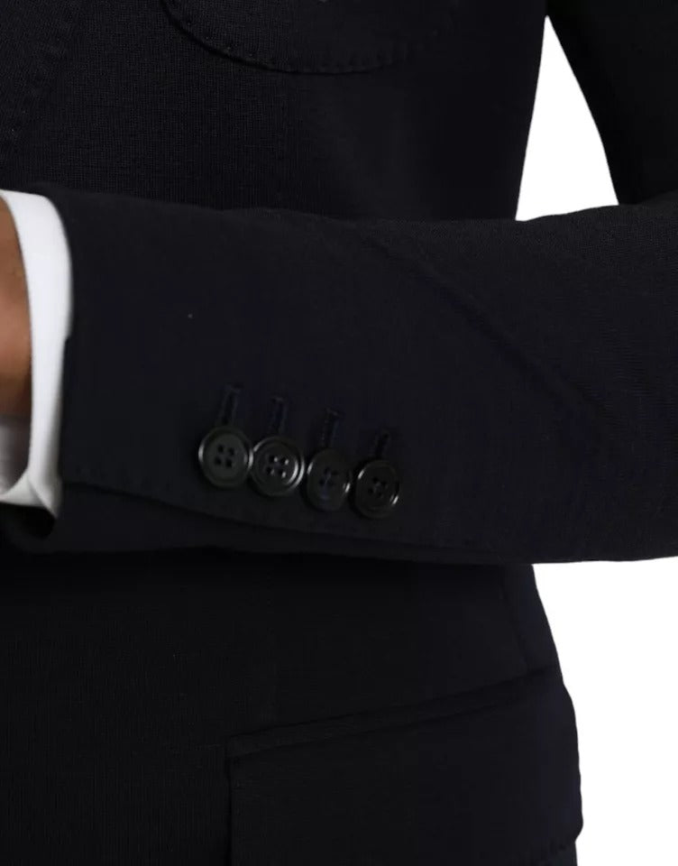 Dolce & Gabbana Blue Wool Notch Single Breasted Coat Men's Blazer