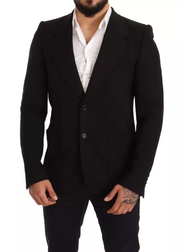 Dolce & Gabbana Black Wool Slim Fit Coat Jacket Men's Blazer