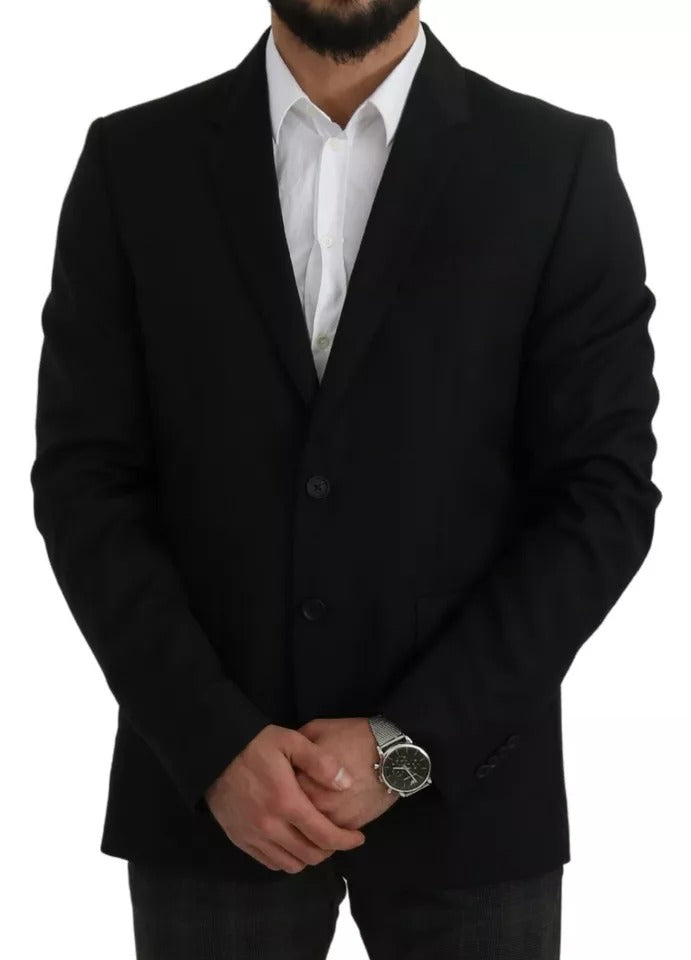 Dolce & Gabbana Black Wool Slim Fit Notch Jacket Men's Blazer