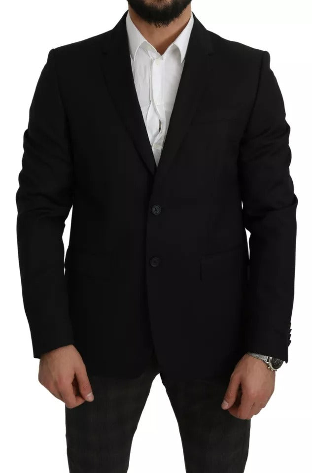 Dolce & Gabbana Black Wool Slim Fit Notch Jacket Men's Blazer