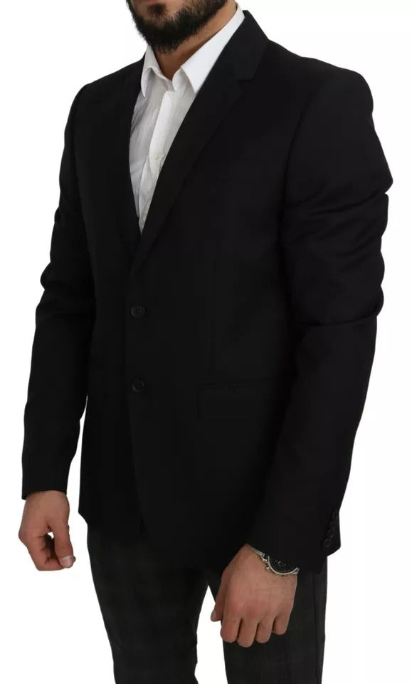 Dolce & Gabbana Black Wool Slim Fit Notch Jacket Men's Blazer