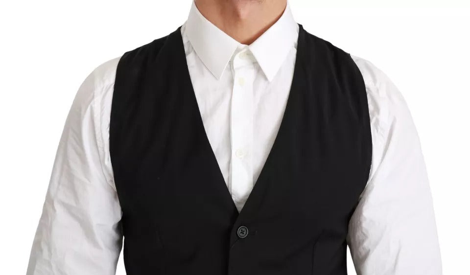 Dolce & Gabbana Black Solid STAFF Slim Fit Waistcoat Men's Vest (Pre-Owned)