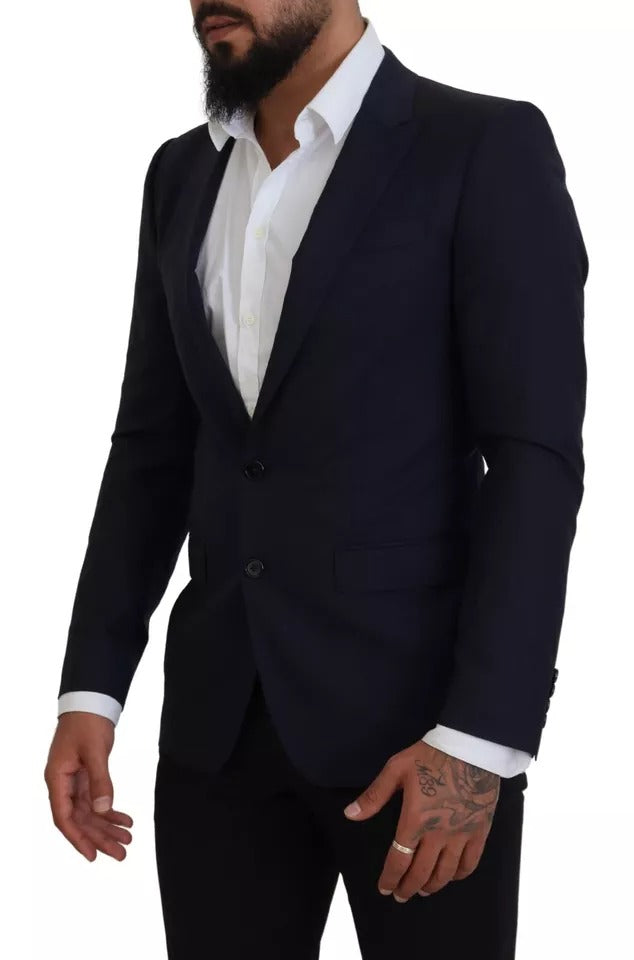 Dolce & Gabbana Blue Wool Slim Fit Formal Coat Men Men's Blazer