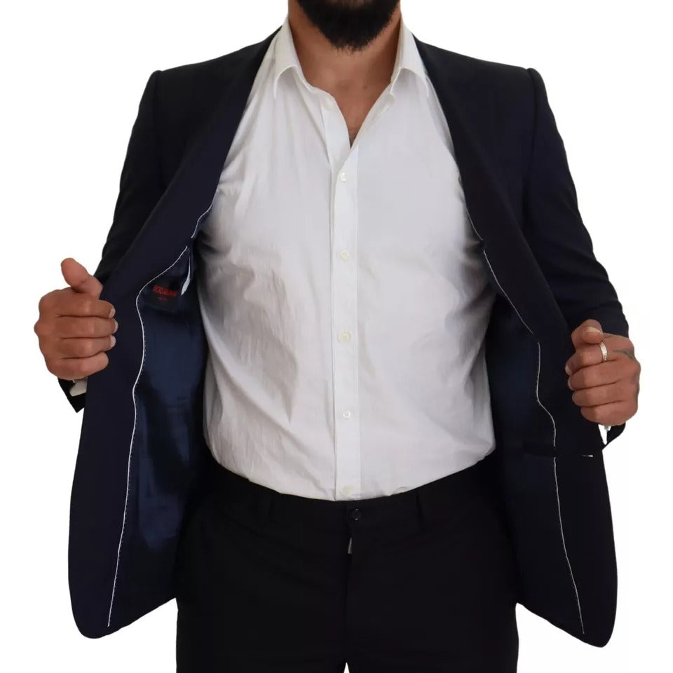 Dolce & Gabbana Blue Wool Slim Fit Formal Coat Men Men's Blazer