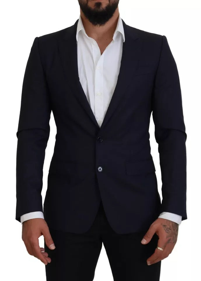 Dolce & Gabbana Blue Wool Slim Fit Formal Coat Men Men's Blazer