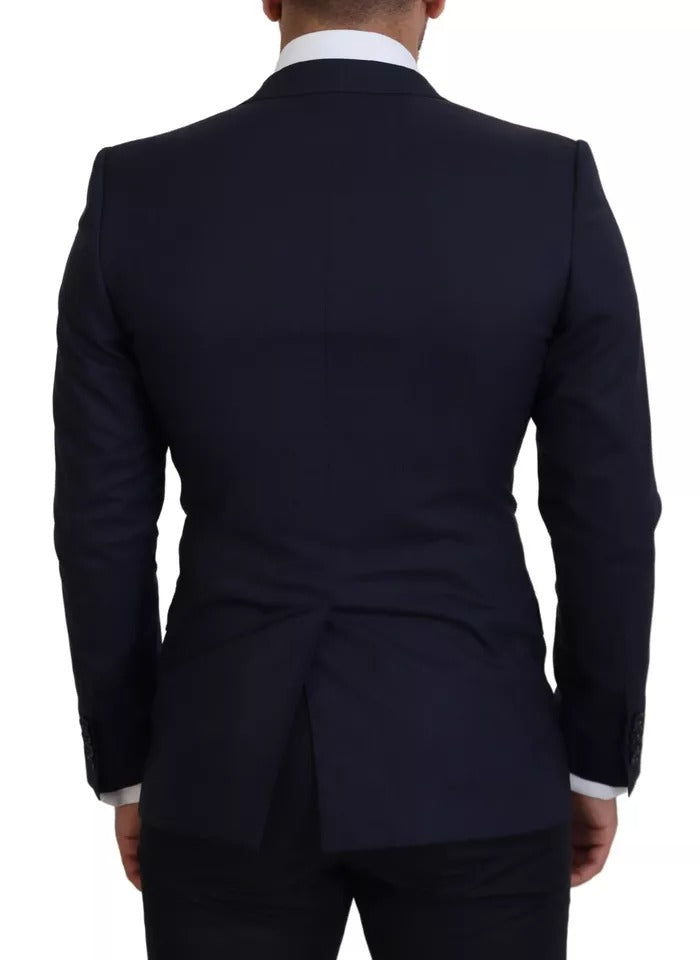 Dolce & Gabbana Blue Wool Slim Fit Formal Coat Men Men's Blazer