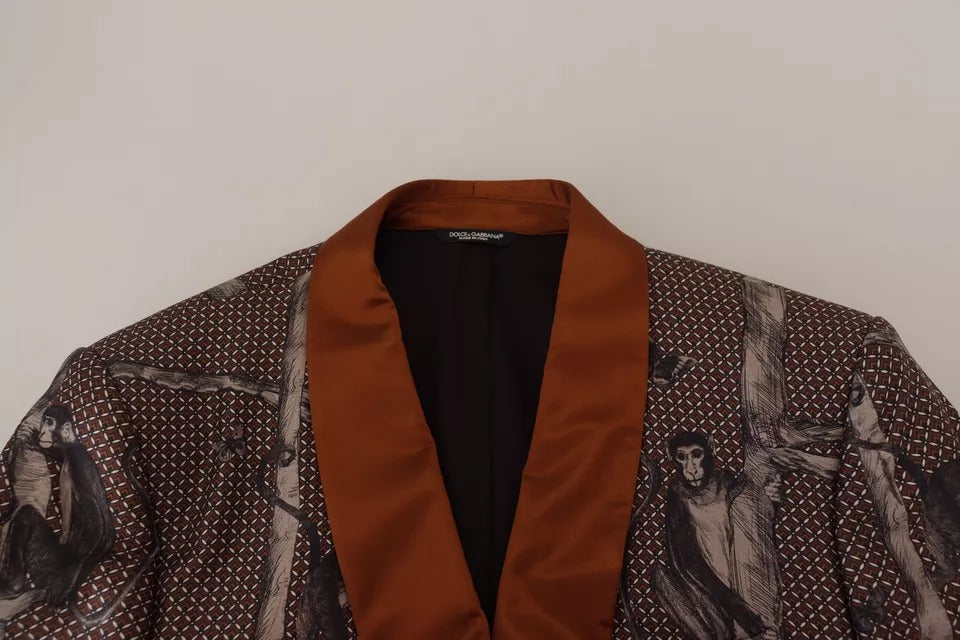 Dolce & Gabbana Bronze Monkey Print Silk Slim Jacket Men's Blazer