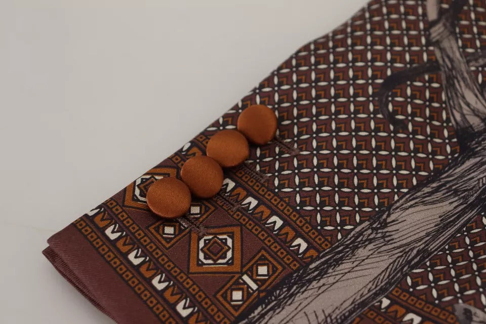 Dolce & Gabbana Bronze Monkey Print Silk Slim Jacket Men's Blazer
