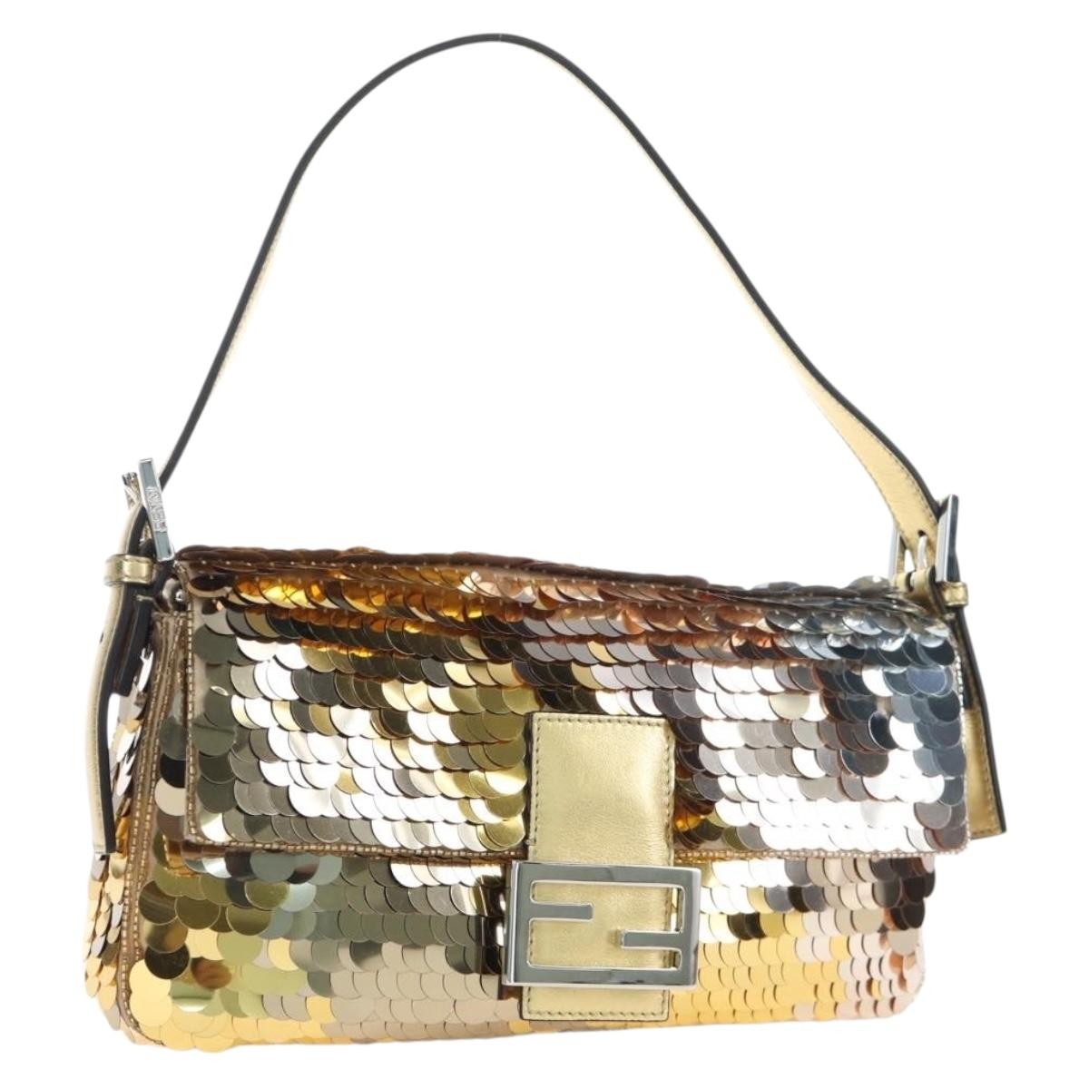 Fendi Mamma Baguette Zucca Jacquard Velvet Gold Leather Shoulder Bag Bag (Pre-Owned)