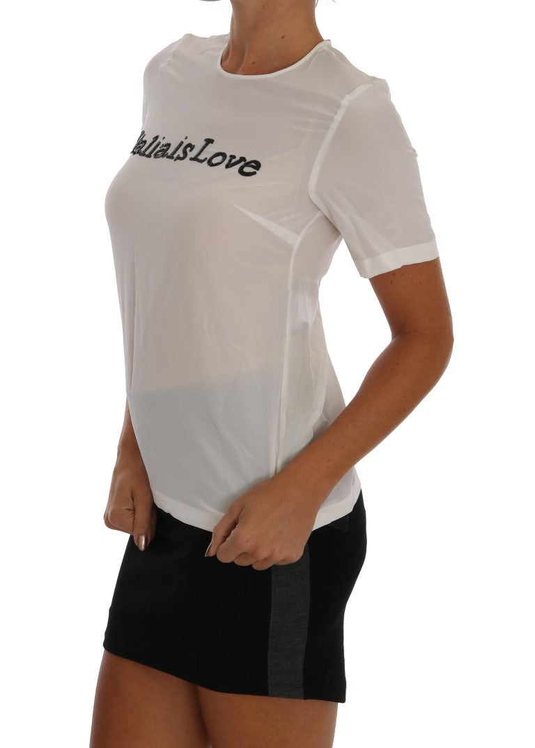Dolce & Gabbana White Silk ITALIA IS LOVE Blouse Women's T-shirt