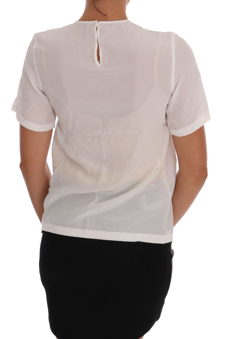 Dolce & Gabbana White Silk ITALIA IS LOVE Blouse Women's T-shirt