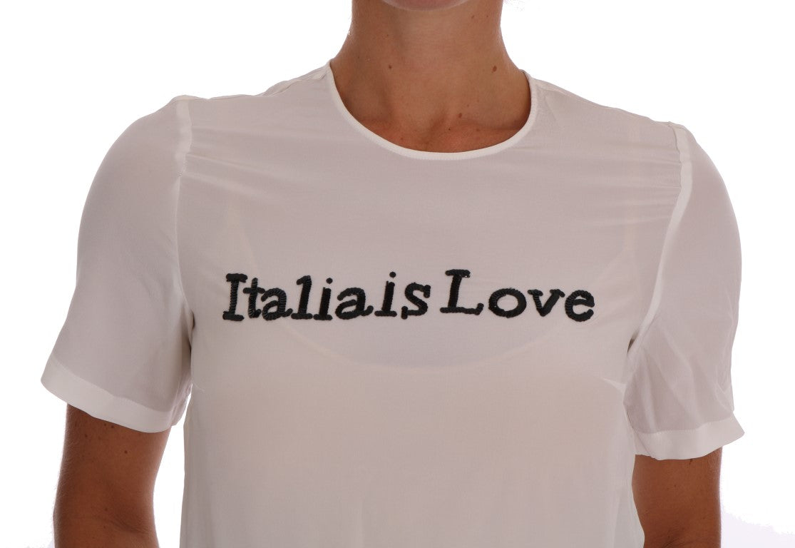 Dolce & Gabbana White Silk ITALIA IS LOVE Blouse Women's T-shirt
