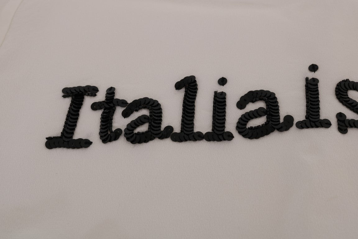 Dolce & Gabbana Silk Sequined 'Italia Is Love' White Women's Blouse