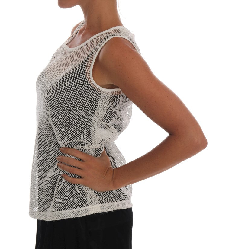Dolce & Gabbana White Net Tank Transparent Women's Top