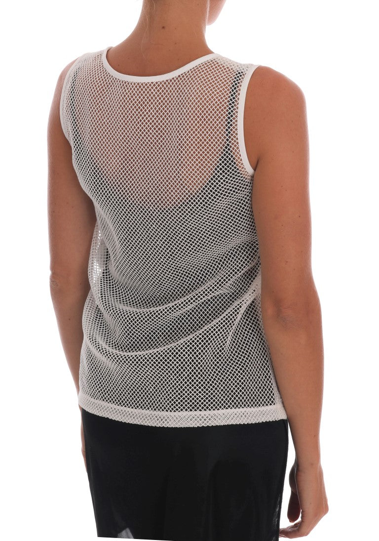 Dolce & Gabbana White Net Tank Transparent Women's Top