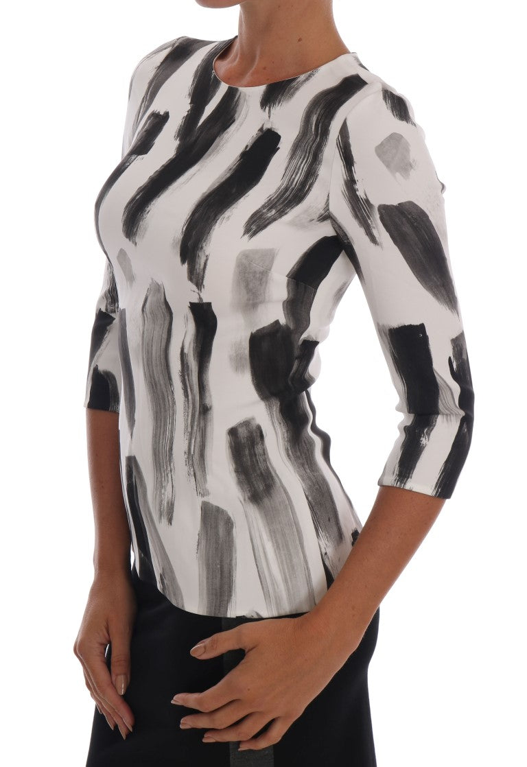 Dolce & Gabbana White Black Striped Printed Blouse Women's Top
