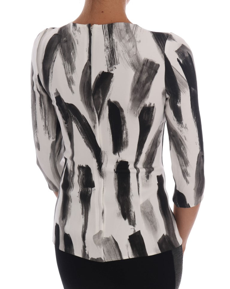 Dolce & Gabbana White Black Striped Printed Blouse Women's Top