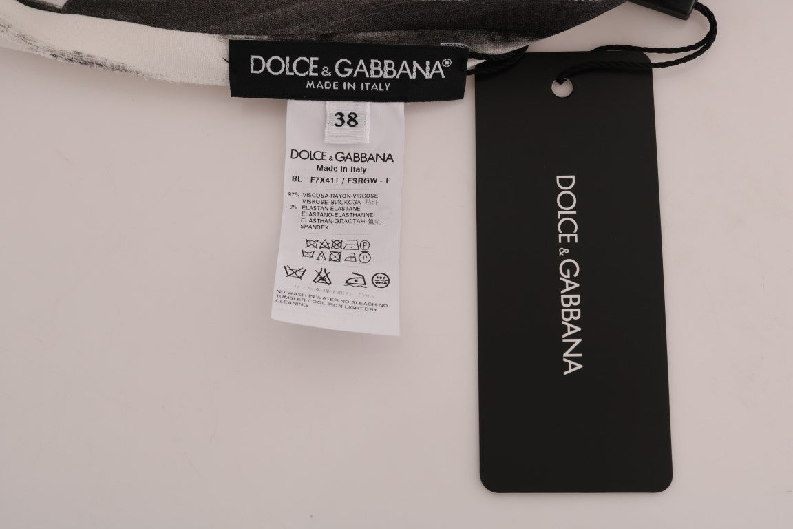 Dolce & Gabbana White Black Striped Printed Blouse Women's Top