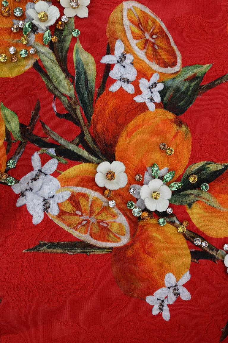 Dolce & Gabbana Orange Print Crystal-Embellished Women's Blouse