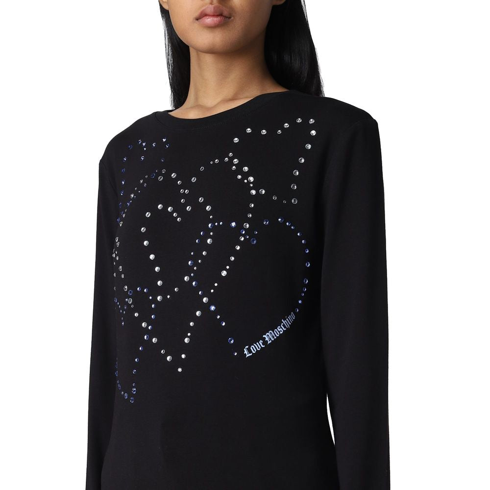 Love Moschino Rhinestone Heart Embellished Cotton Women's Tee