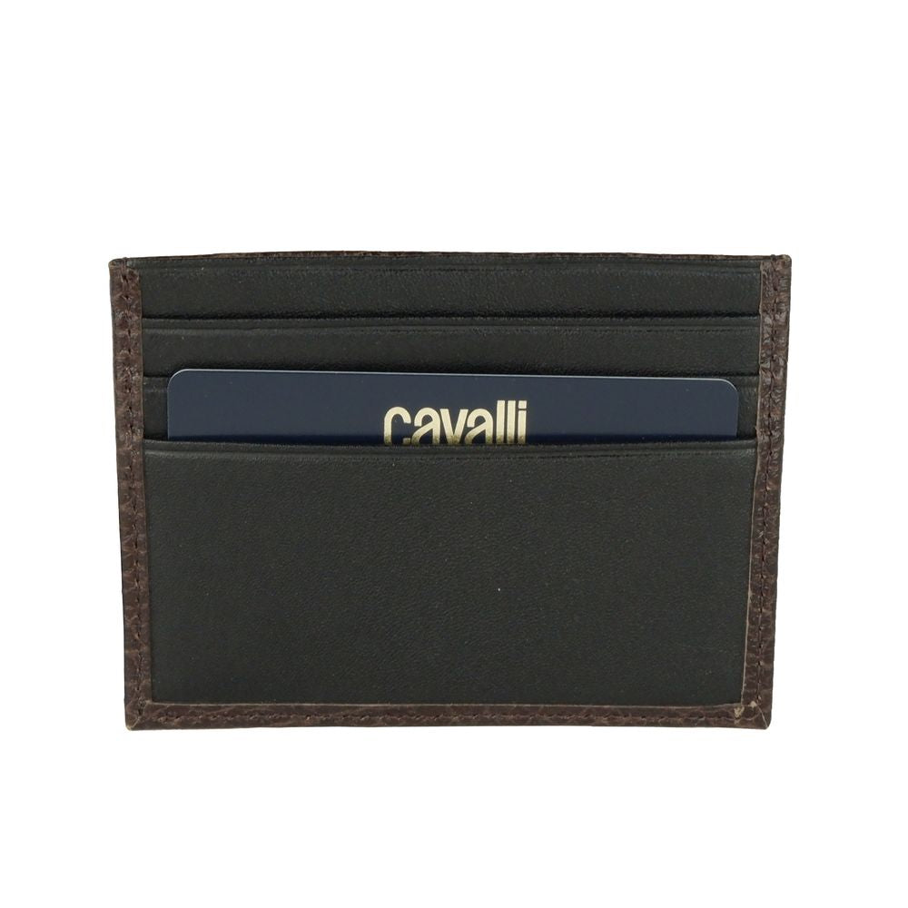 Cavalli Class Brown Calfskin Men Card Men's Holder