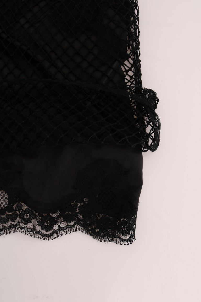 Dolce & Gabbana Black Silk Mesh Floral Lace Women's Top