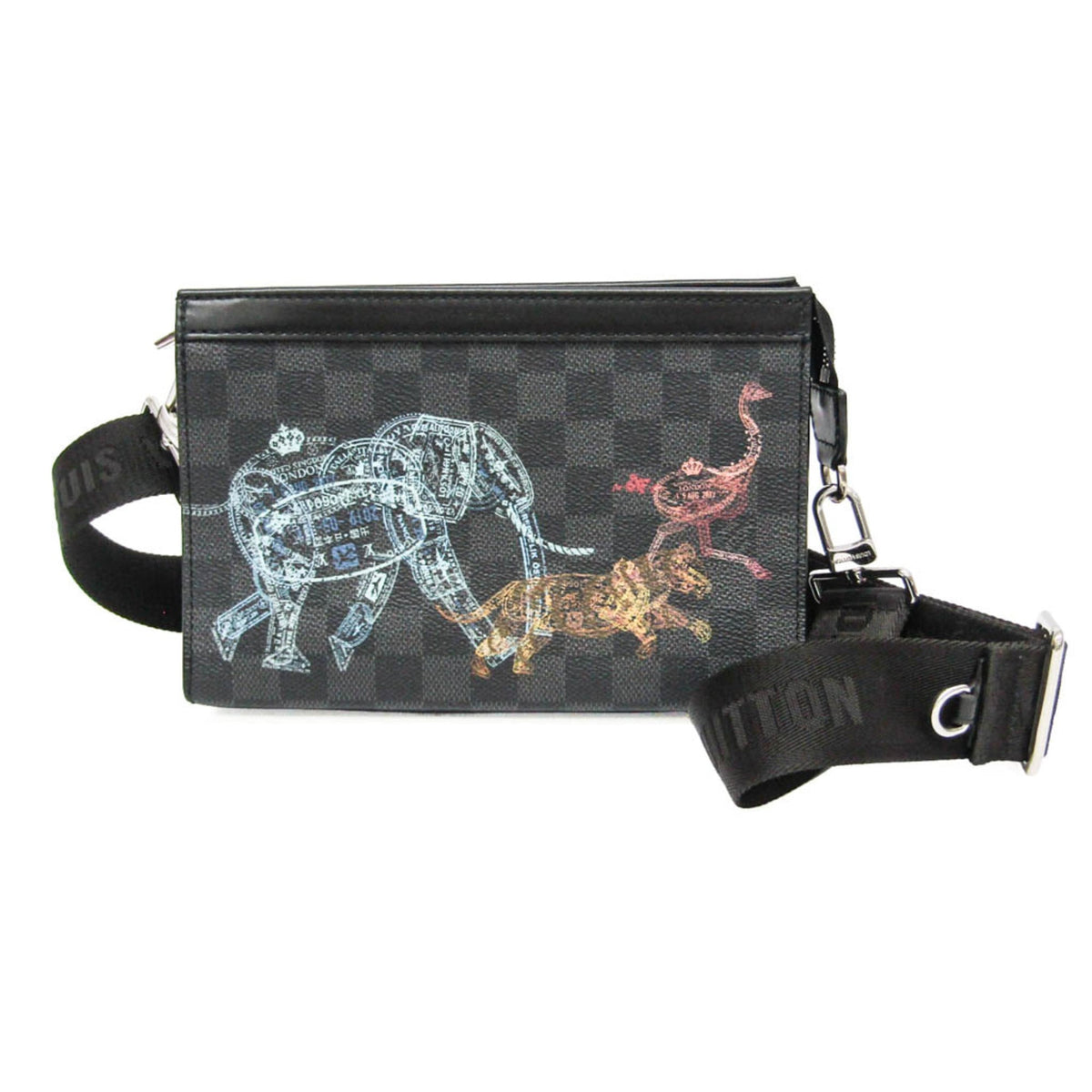 Louis Vuitton Gaston Wearable Limited Edition Wild Animals Damier Graphite Black Canvas Crossbody Bag Bag (Pre-Owned)