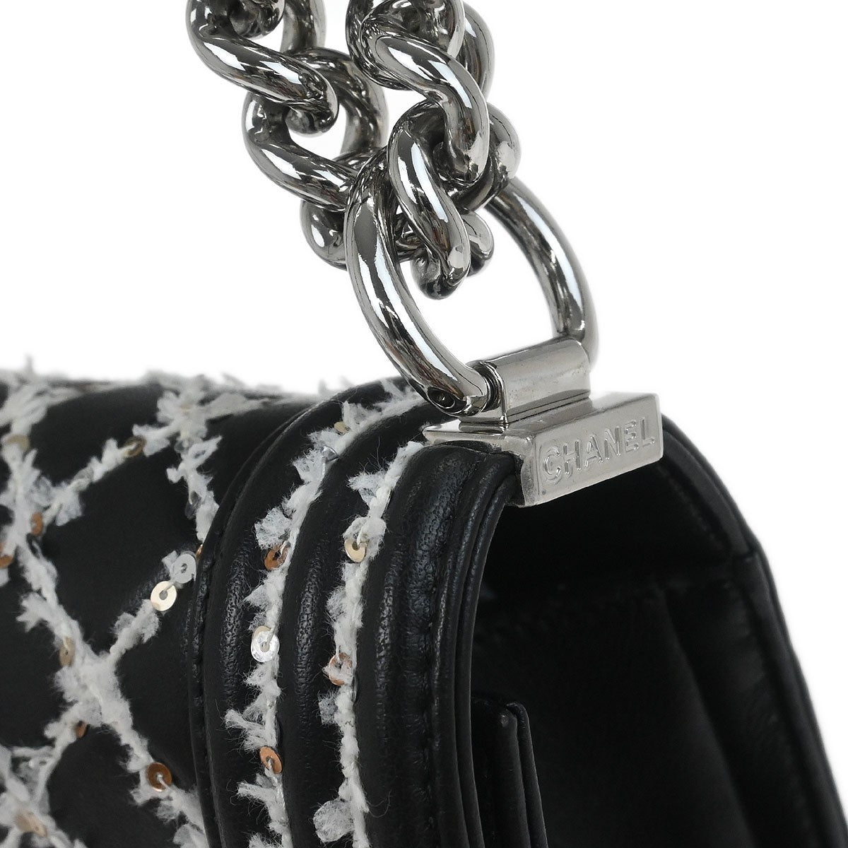 Chanel Boy Flap Sequin Quilted Calfskin Black Leather Shoulder Bag Bag (Pre-Owned)