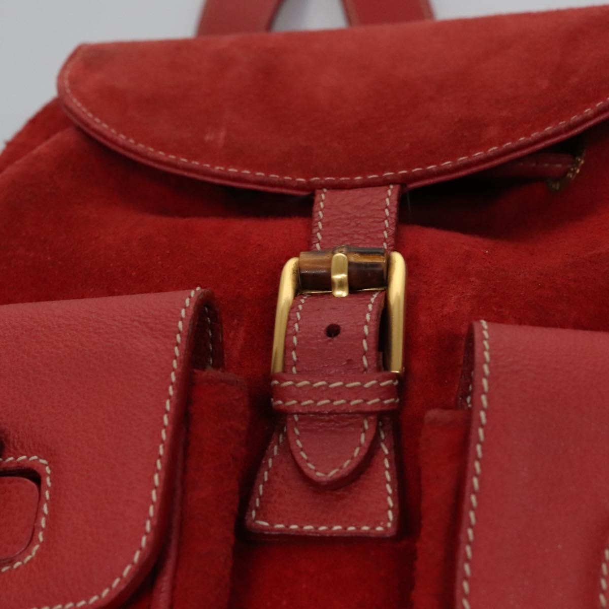 Gucci Vintage Bamboo Suede And Leather Red Suede Backpack Bag (Pre-Owned)