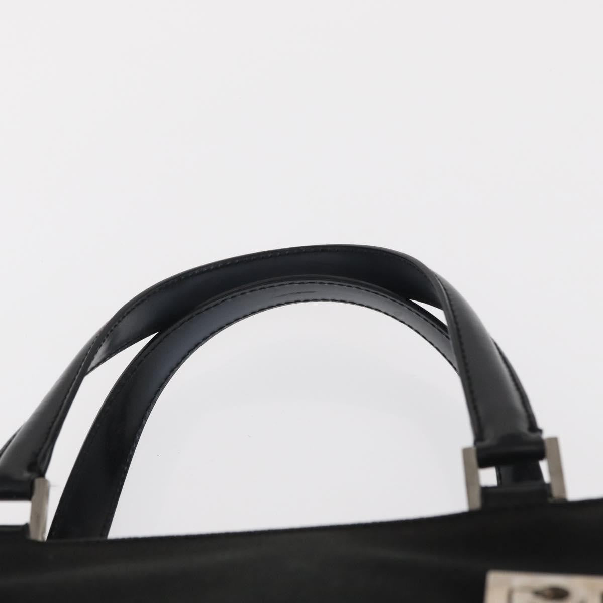 Salvatore Ferragamo Double Gancini Side Buckle Tote Canvas Black Canvas Handbag (Pre-Owned)