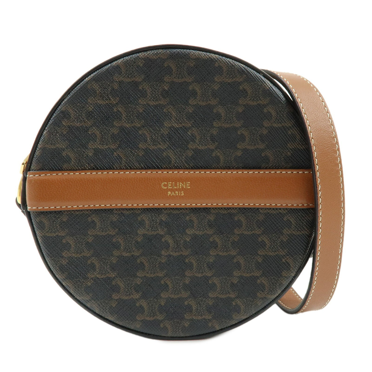 Celine Round Purse On Strap Triomphe Coated Canvas Brown Canvas Crossbody Bag Bag (Pre-Owned)