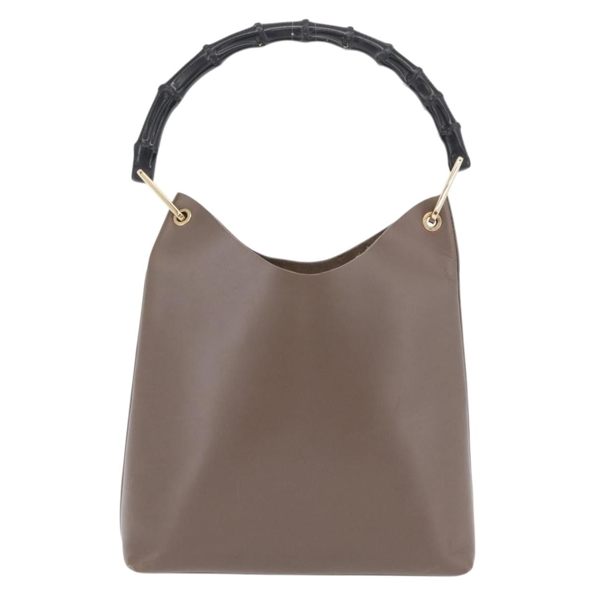 Gucci Vintage Bamboo Hobo Leather Gray Leather Shoulder Bag Bag (Pre-Owned)