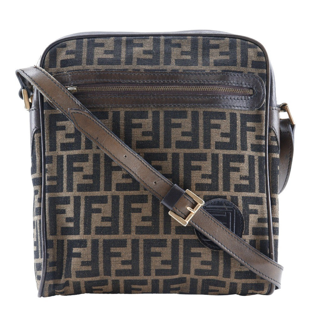Fendi Logo Zucca Zucca Brown Canvas Shoulder Bag Bag (Pre-Owned)