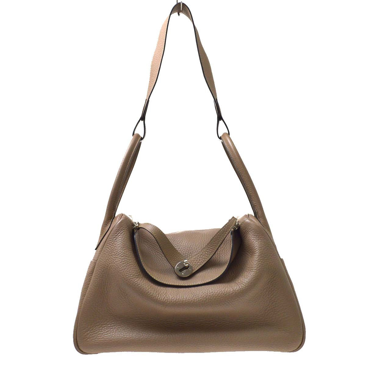 Hermes Lindy Clemence Gray Leather Handbag (Pre-Owned)