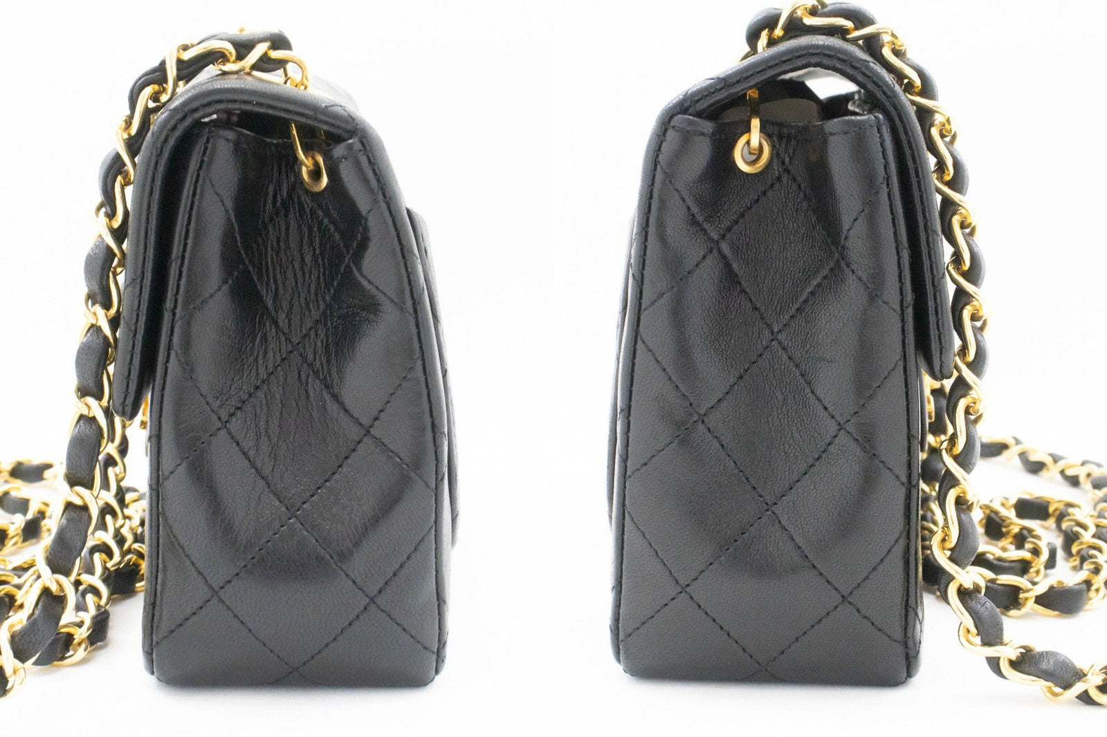 Chanel Vintage Square Classic Flap Quilted Lambskin Black Leather Shoulder Bag Bag (Pre-Owned)